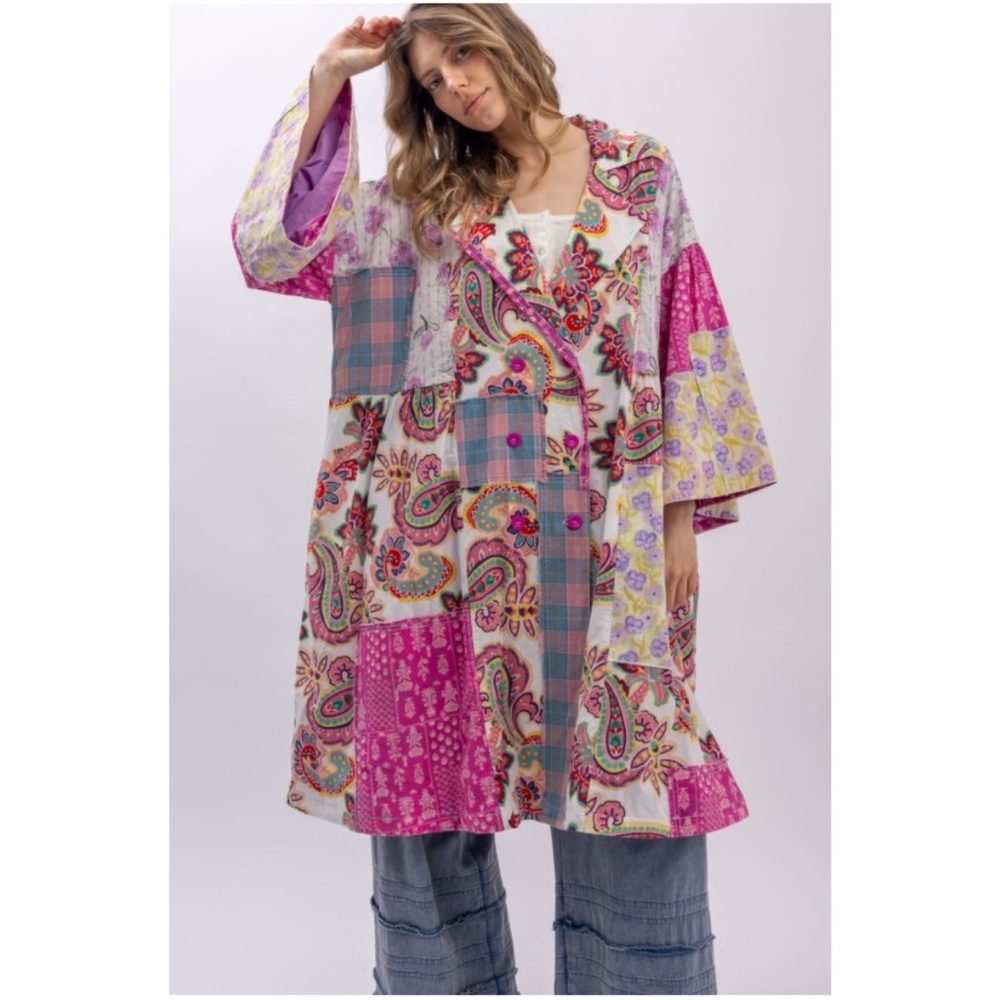 Bluevelvet Multicolor Floral Patchwork Button Down Loose Fit Light jacket Shacke - Picture 6 of 7